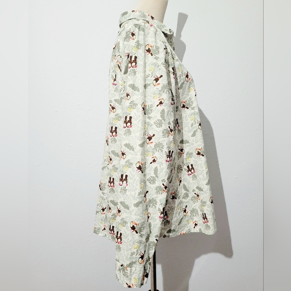Croft & Barrow Toucan Print Button-Front Shirt Woman Plus SZ XXL Tropical Leaf - Picture 5 of 14